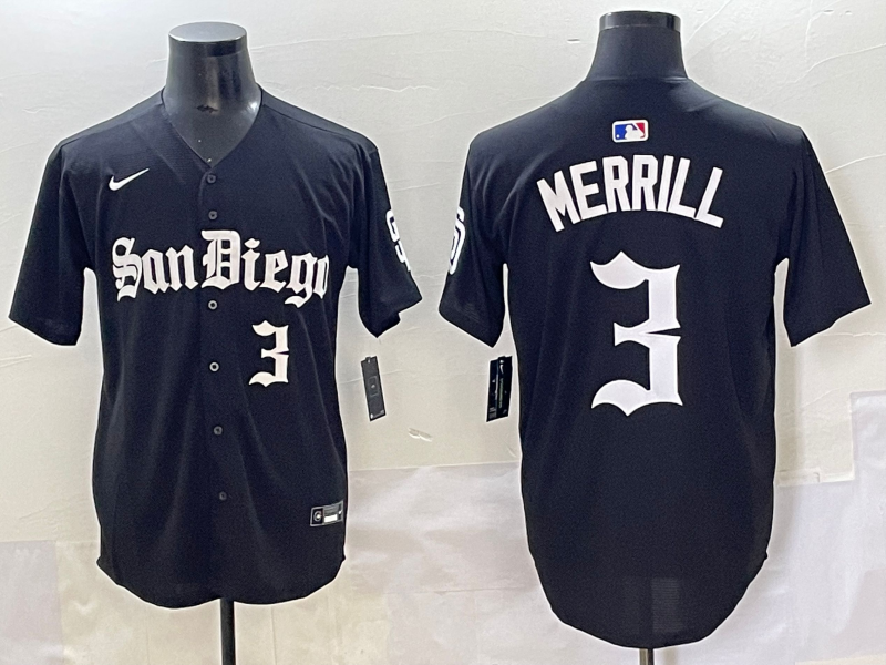 Men's San Diego Padres Jackson Merrill #3 Black Jersey
